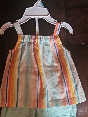 Carter's Multicolor Striped Tank and Mint Shorts Set